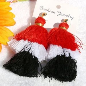 COPY - NEW! Boho Earrings Tassel Drop Posts Red White Blk